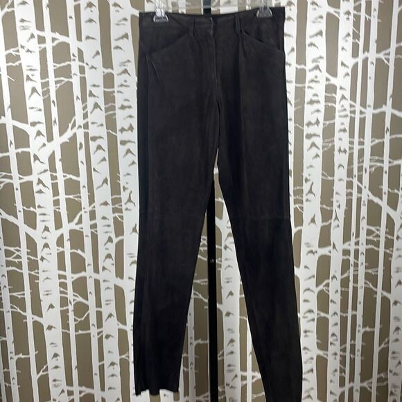 DKNY Skyline Suede Leather Pant 2 Dark Brown - Picture 1 of 14